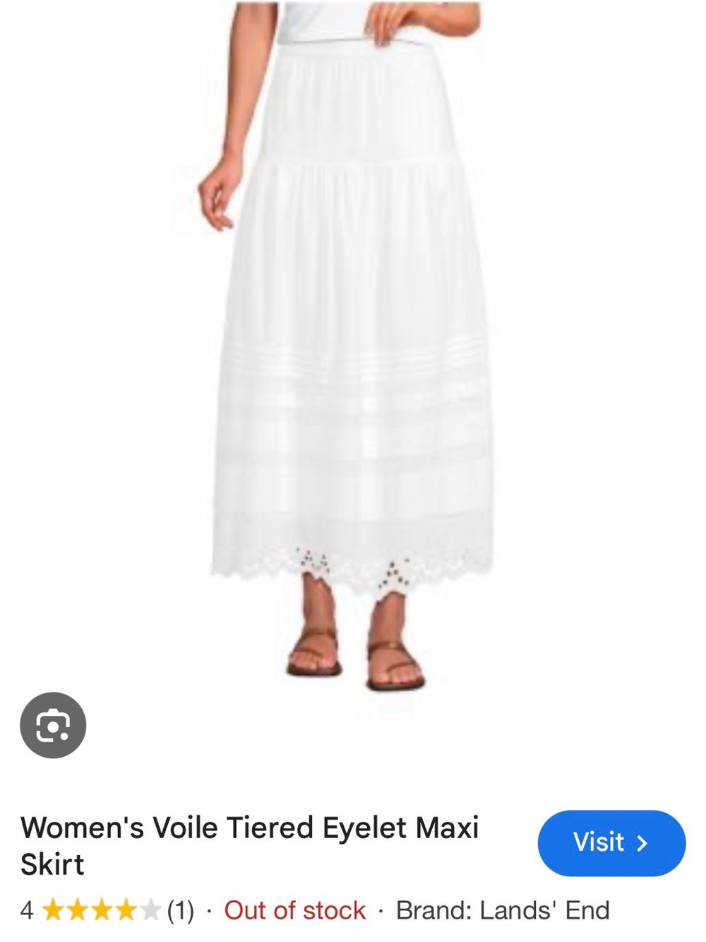 Lands' End White Voile Tiered Eyelet Maxi Skirt with Pockets, Worn Once